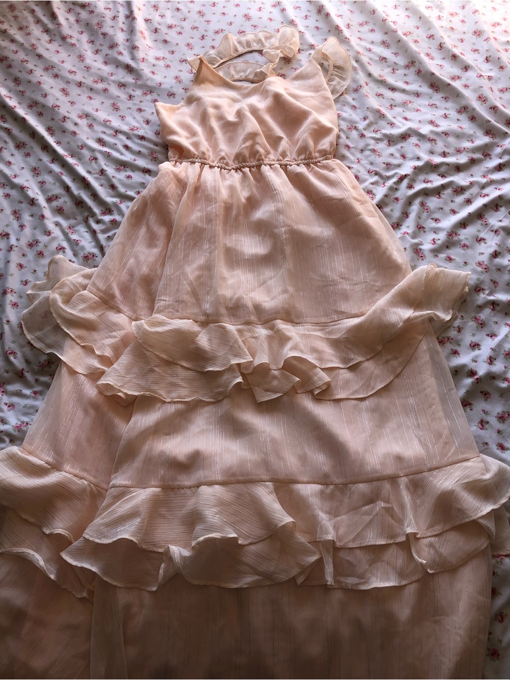 Women's Blush Ruffled Maxi Dress - Elegant Layered Design